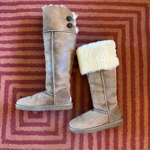 RARE $395 UGG *Bomber Brown Bailey Over-the-Knee OTK Suede Shearling Fur Boots 8